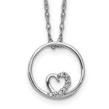 14k White Gold .02 carat Diamond Heart in Circle 18 inch Necklace PM4682