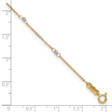14k Two-tone Cable Chain Mirror Beads 8-Station 9 inch Plus 1 inch Extender - Total 10 inch Anklet ANK264