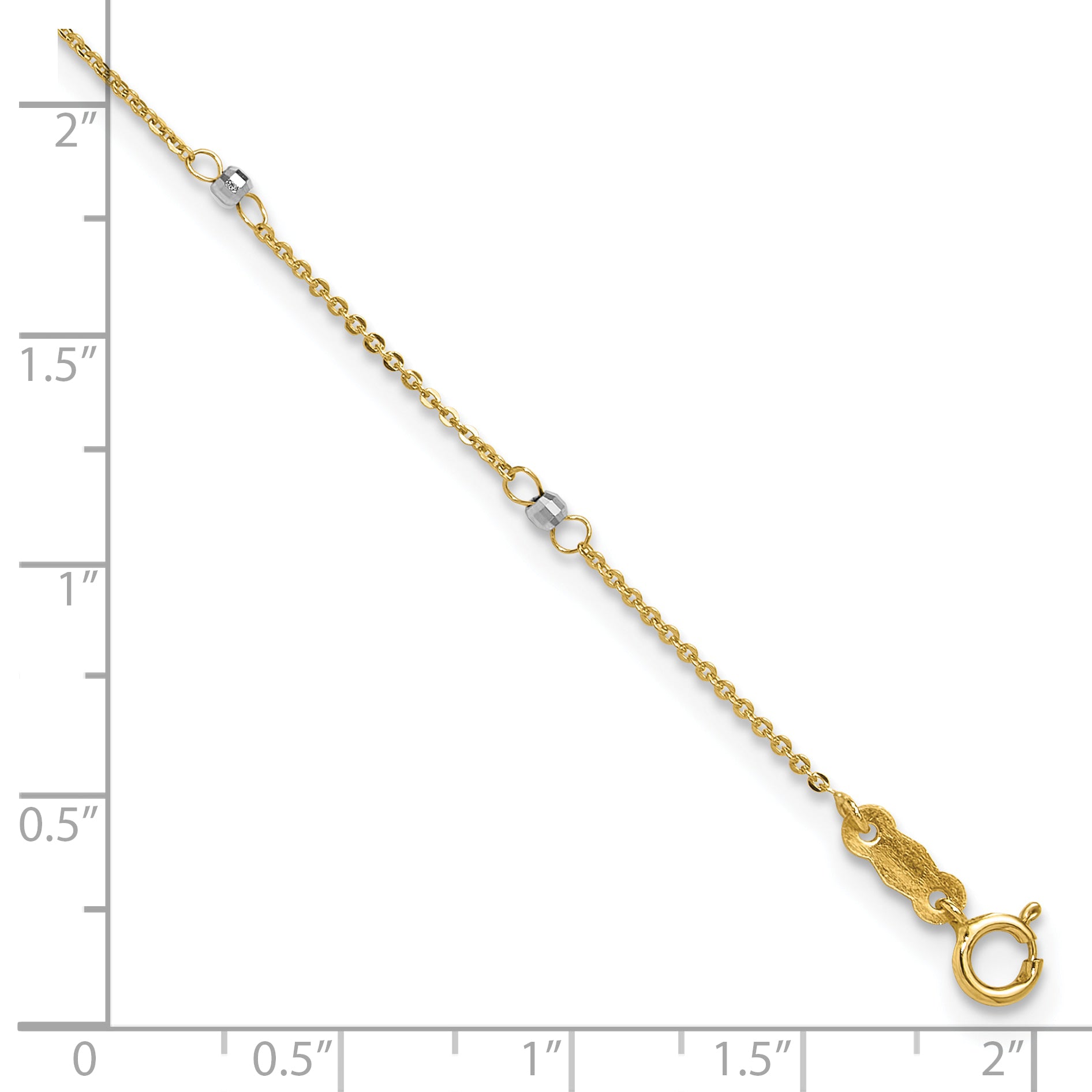 14k Two-tone Cable Chain Mirror Beads 8-Station 9 inch Plus 1 inch Extender - Total 10 inch Anklet ANK264
