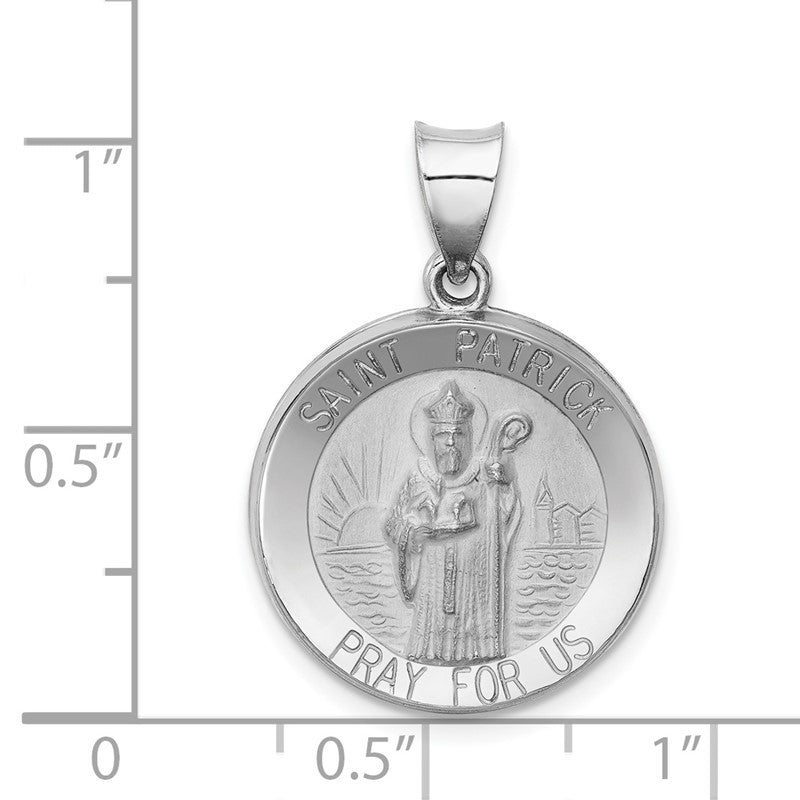 14k White Gold Polished and Satin Hollow St Patrick Medal Round Pendant XR1374