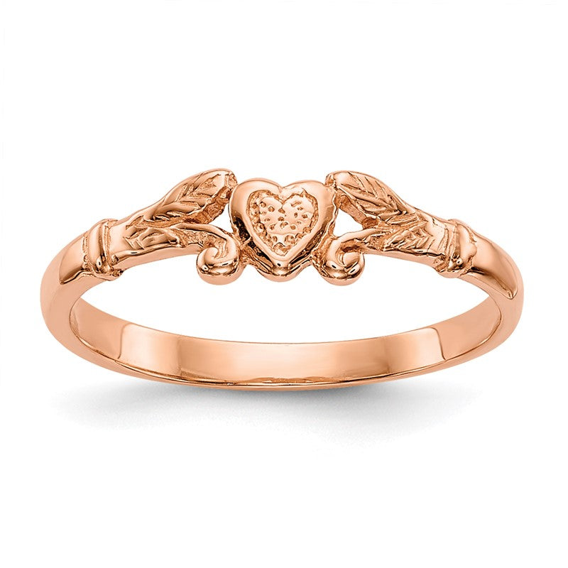 14K Rose Gold Textured Mini Heart Size 1 Baby / Childs Ring K5793