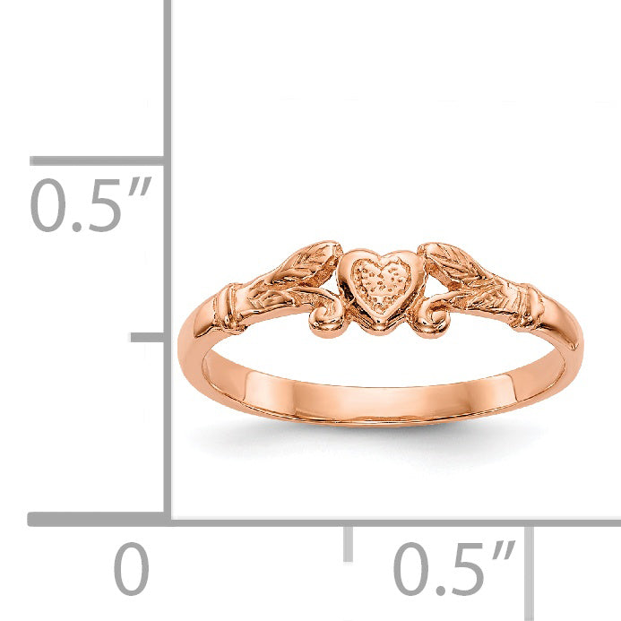 14K Rose Gold Textured Mini Heart Size 1 Baby / Childs Ring K5793