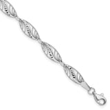14k White Gold Oval Filigree Diamond-cut 7.25 inch Bracelet FB1336