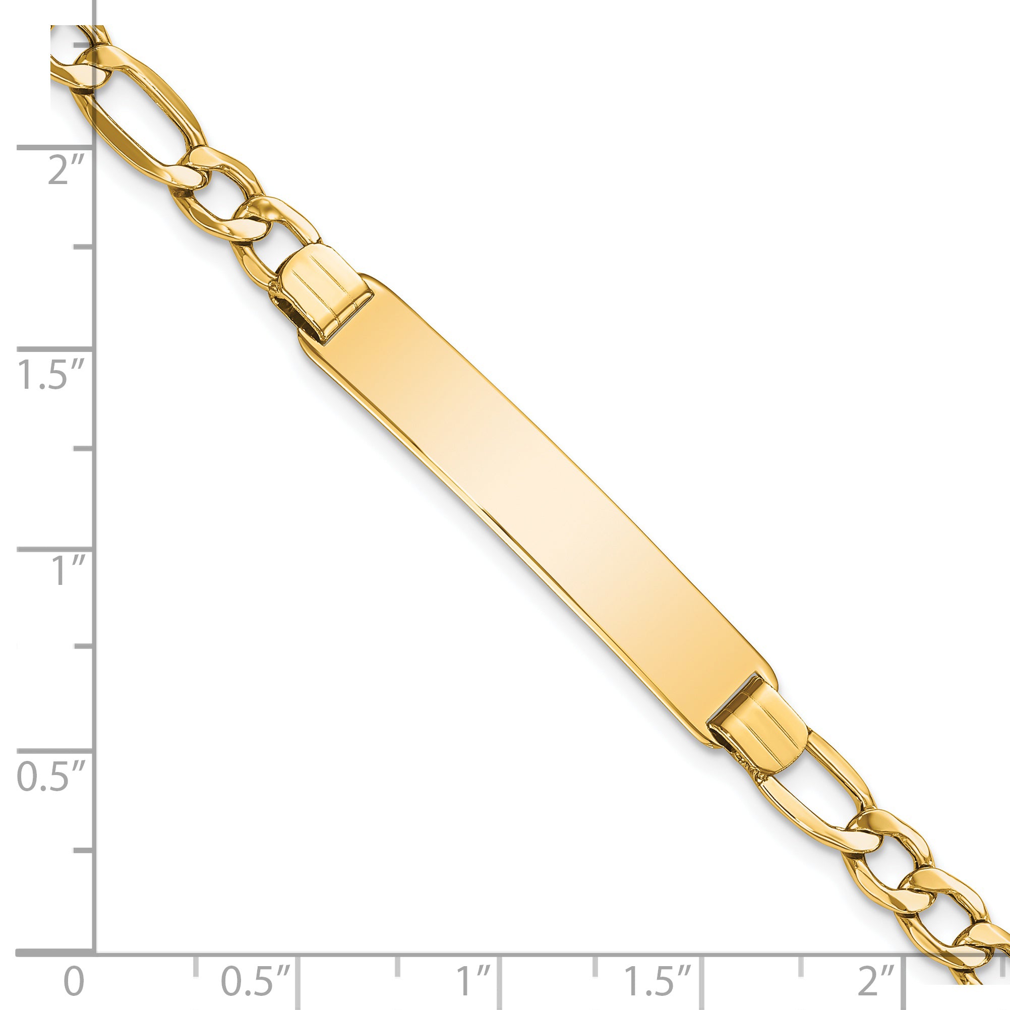 14k Polished Semi-Solid Chain/Solid Plate Figaro Link 34.5x7mm Plate 7 inch ID Bracelet DCID135