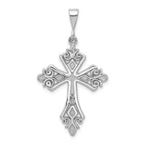 14k White Gold Fleur De Lis Cross Pendant K407