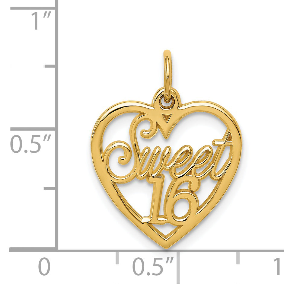 14k SWEET 16 in Heart Charm C1001