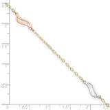 14K Tri-color Open Wavy Links 3-Station 9 inch Plus 1 inch Extender - Total 10 inch Anklet ANK268