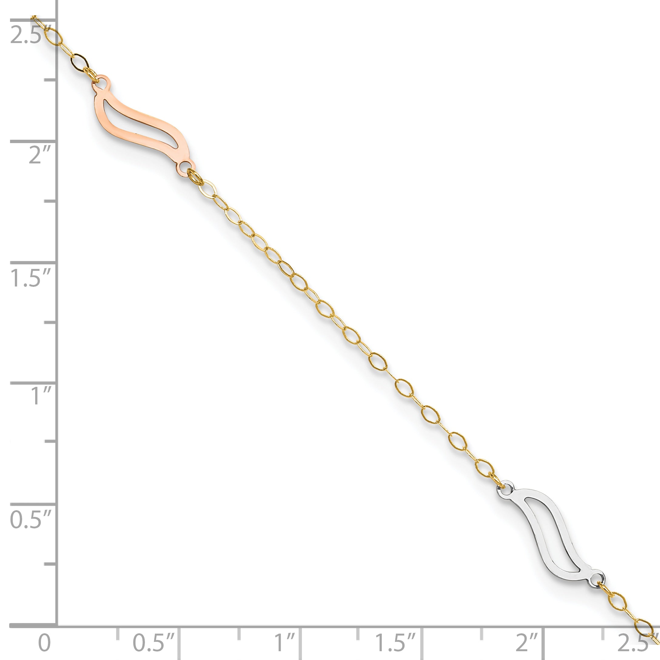 14K Tri-color Open Wavy Links 3-Station 9 inch Plus 1 inch Extender - Total 10 inch Anklet ANK268