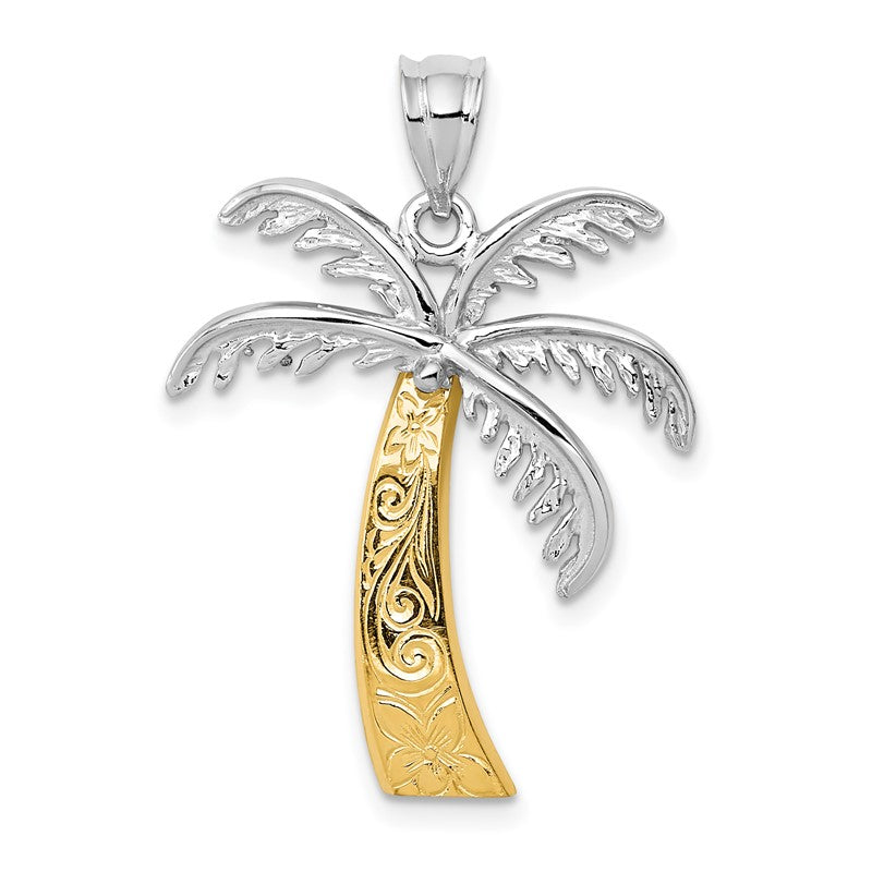 14k Two-tone Palm Tree Pendant K4158