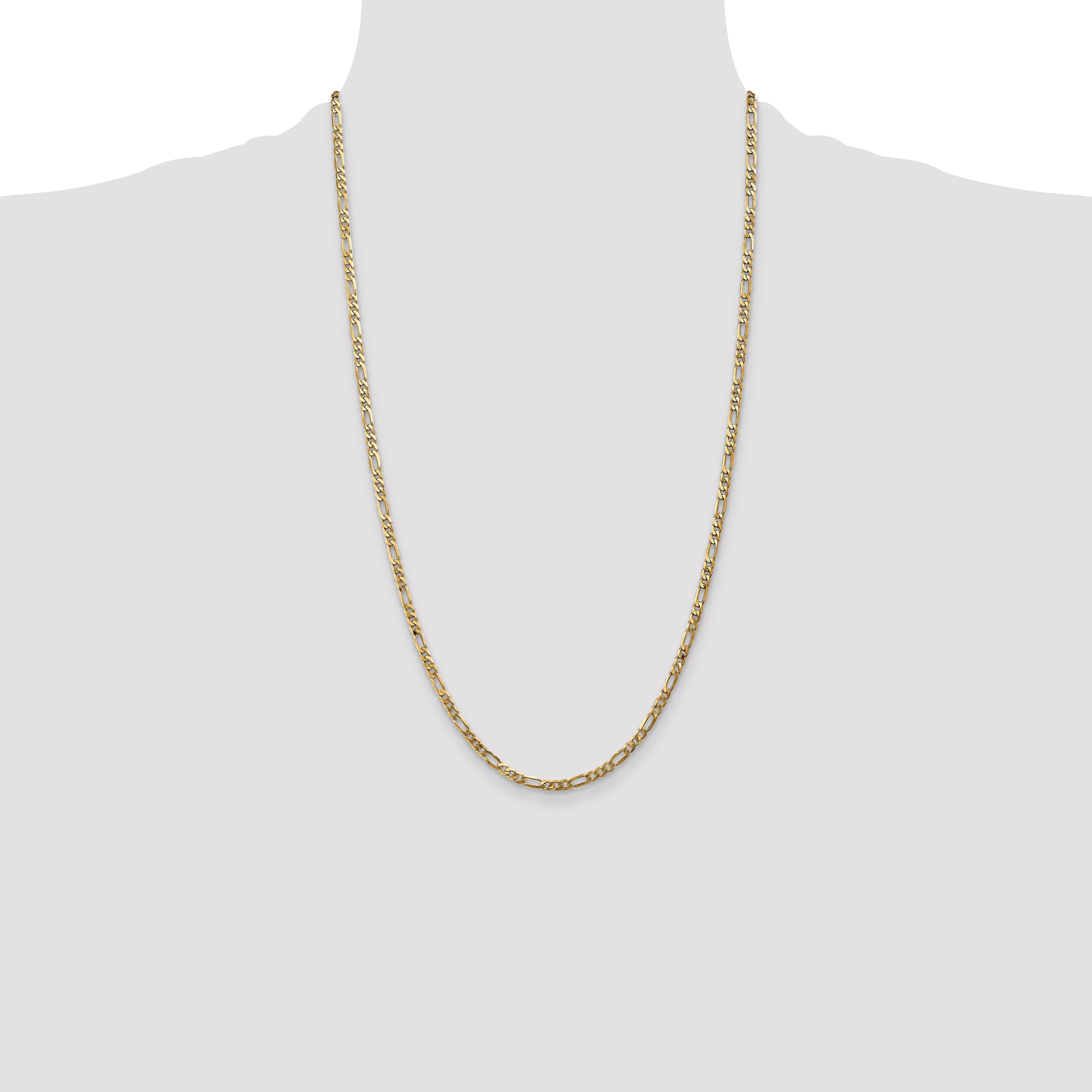 14K 26 inch 3mm Flat Figaro with Lobster Clasp Chain FFL080