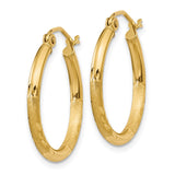 14k 2x20mm Satin Diamond-cut Round Tube Hoop Earrings TC210