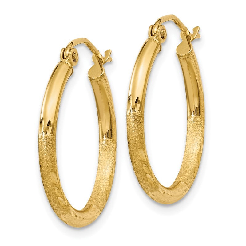 14k 2x20mm Satin Diamond-cut Round Tube Hoop Earrings TC210