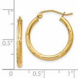 14k 2x20mm Satin Diamond-cut Round Tube Hoop Earrings TC210