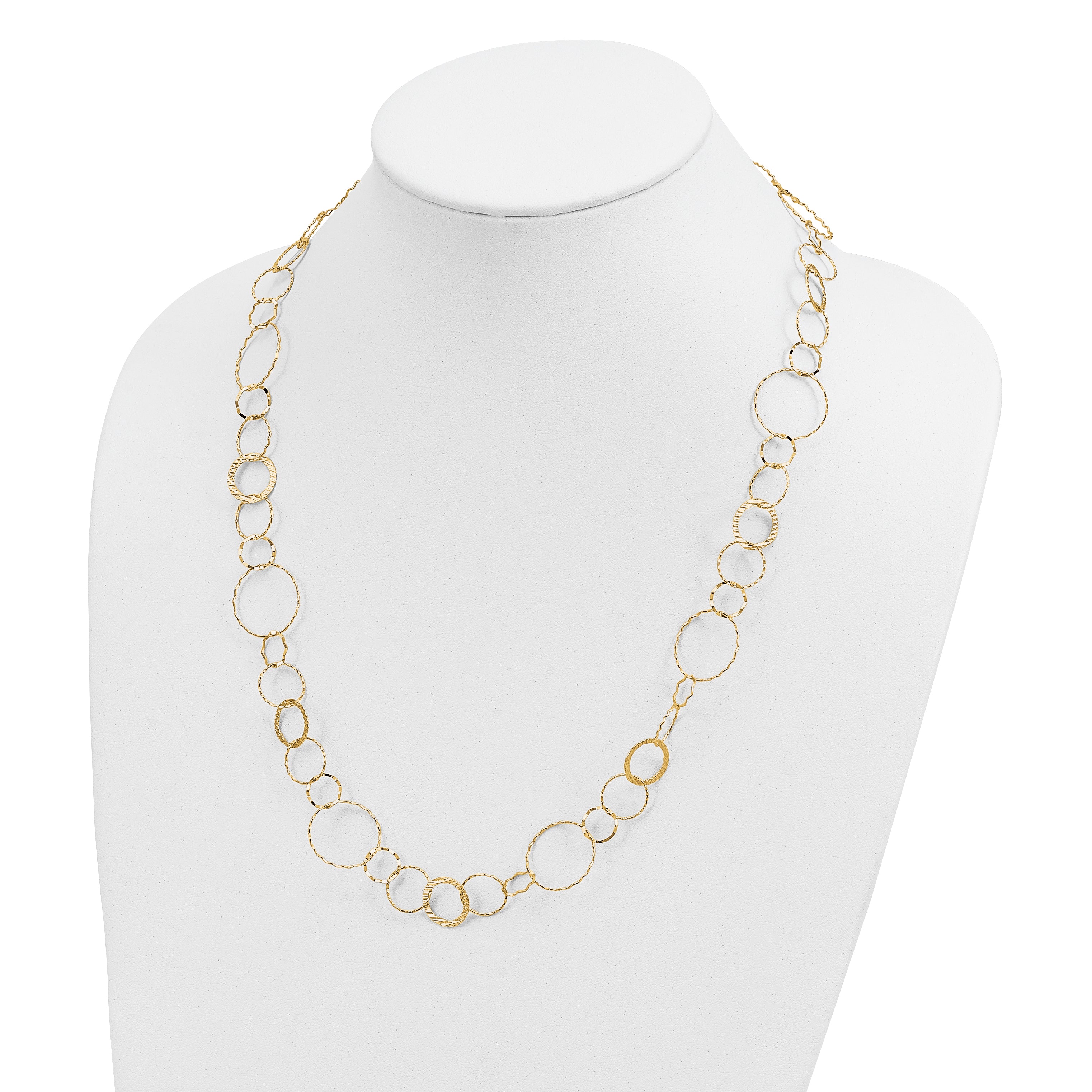 14K Polished Diamond-cut and Textured Circles 18 inch Necklace SF1668