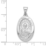 14K White Gold Polished and Satin Hollow Sacred Heart Jesus Oval Pendant XR1240