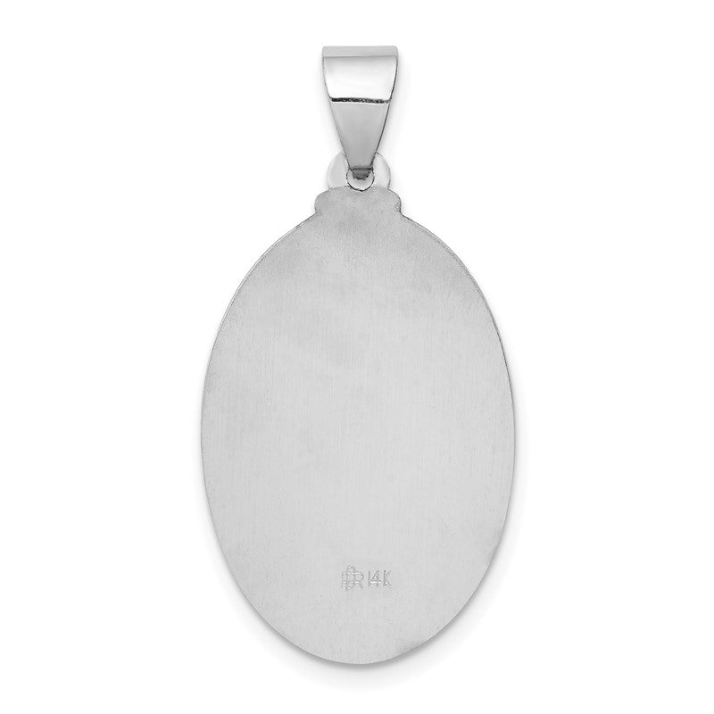 14K White Gold Polished and Satin Hollow Sacred Heart Jesus Oval Pendant XR1240
