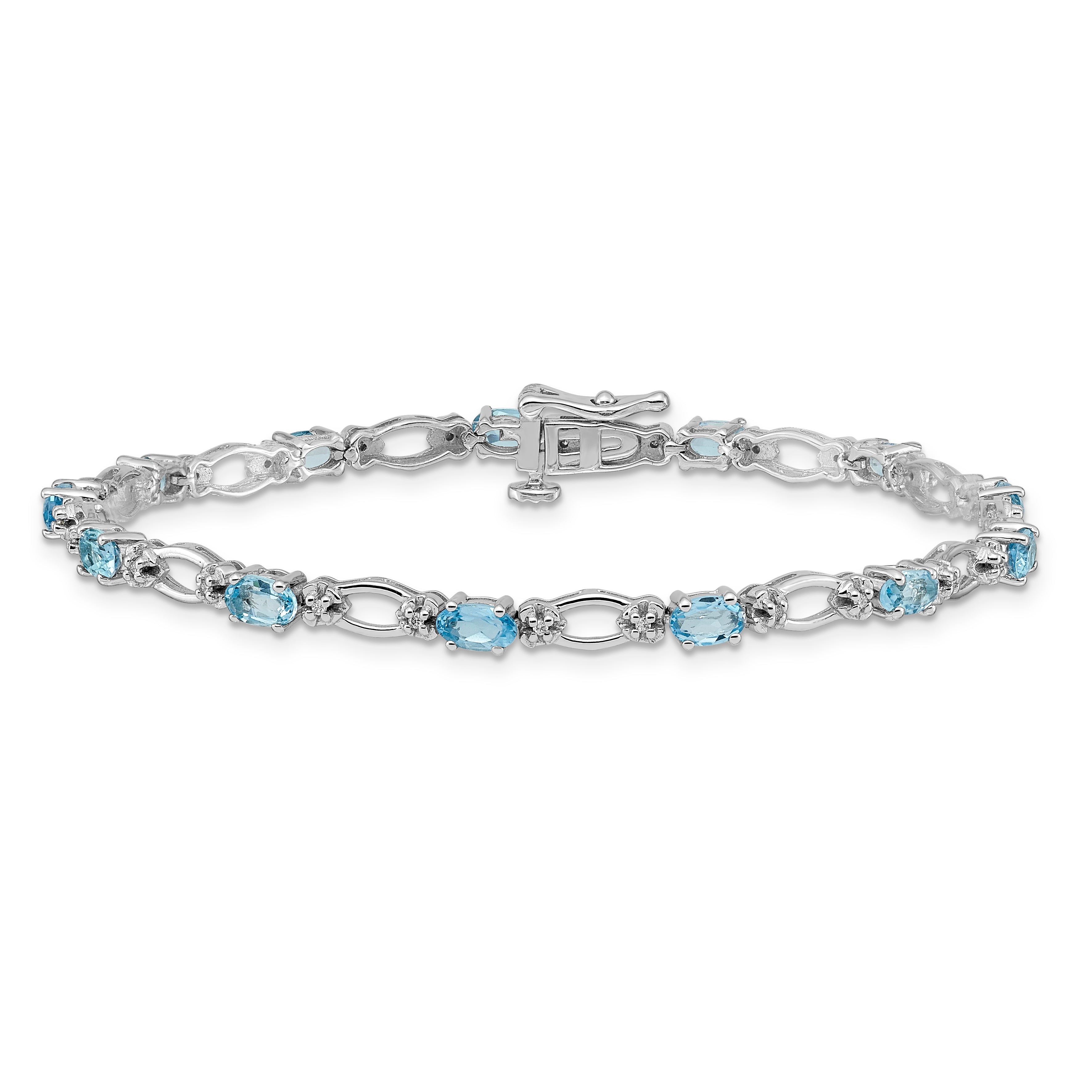 14k White Gold Complete Diamond and Oval Swiss Blue Topaz Heart Accent 7 inch Bracelet BM4491