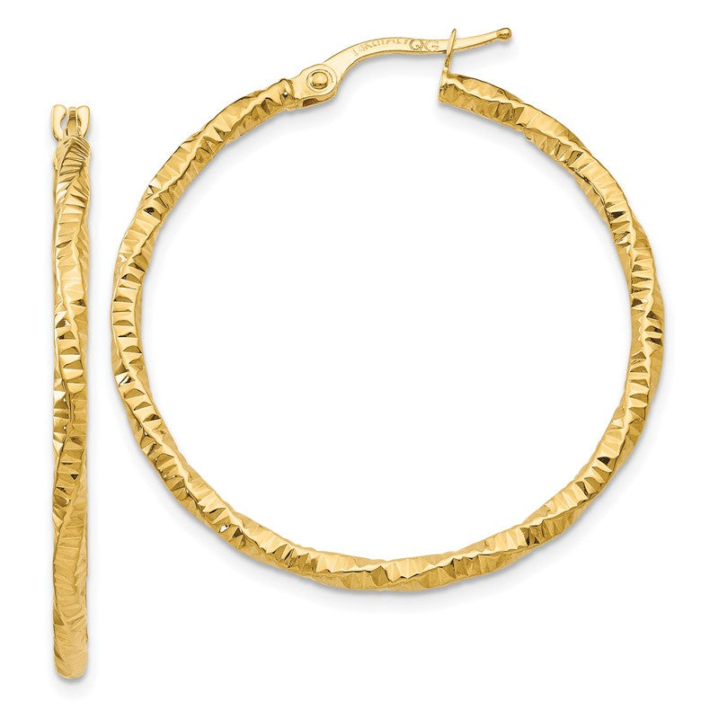 14K Polished and Textured Hoop Earrings TH672