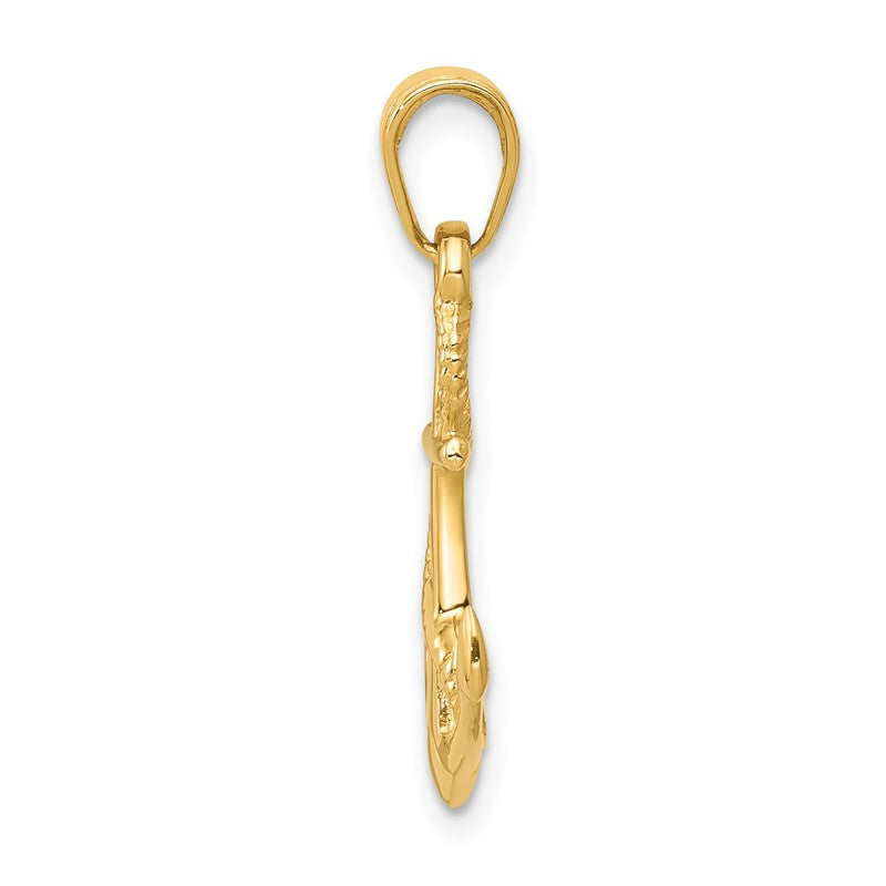 14K Solid Polished 3-D Anchor with Rope Pendant D1360
