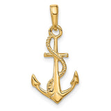 14K Solid Polished 3-D Anchor with Rope Pendant D1360