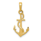 14K Solid Polished 3-D Anchor with Rope Pendant D1360