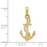 14K Solid Polished 3-D Anchor with Rope Pendant D1360