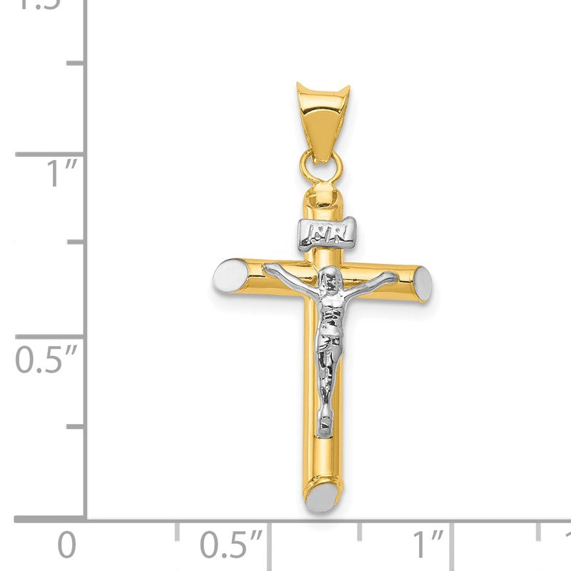 14K Two-Tone and White Rhodium Inri Crucifix Pendant K3722