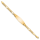 14k Polished Solid Chain/Solid Plate Flat Figaro Link Soft Diamond Shape 37x13.5mm Plate 7 inch ID Bracelet LID81C