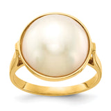 14k 13-14mm White Akoya Mabe Saltwater Cultured Pearl Ring Y13943PL