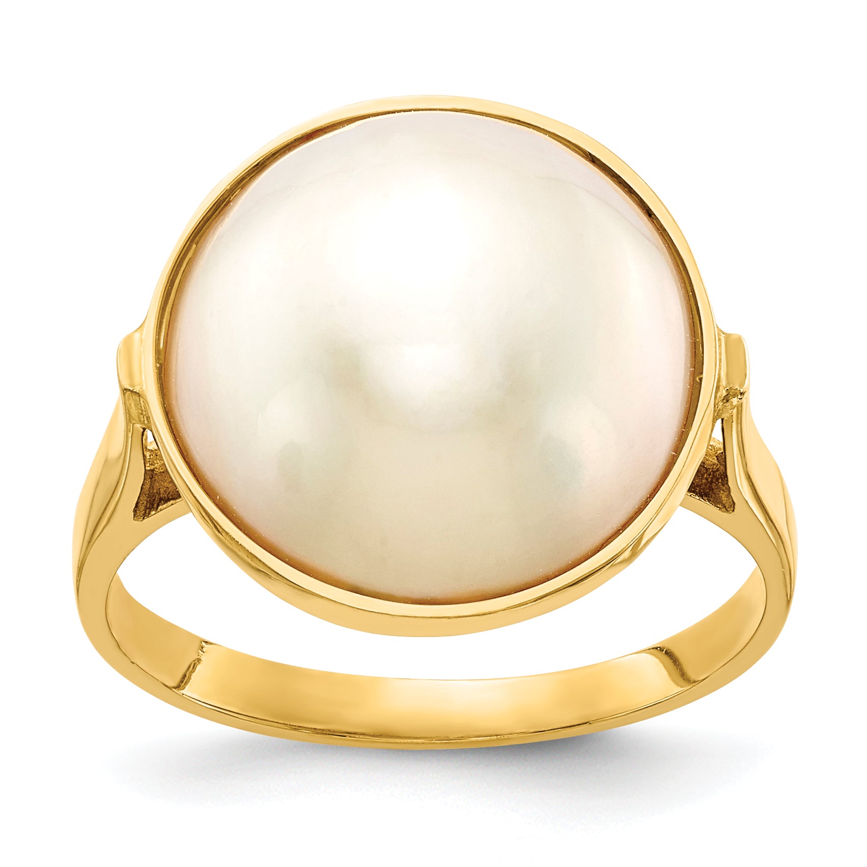 14k 13-14mm White Akoya Mabe Saltwater Cultured Pearl Ring Y13943PL