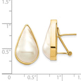 14K 12x20 White Pear Saltwater Cultured Mabe Pearl Omega Back Earrings XF684E
