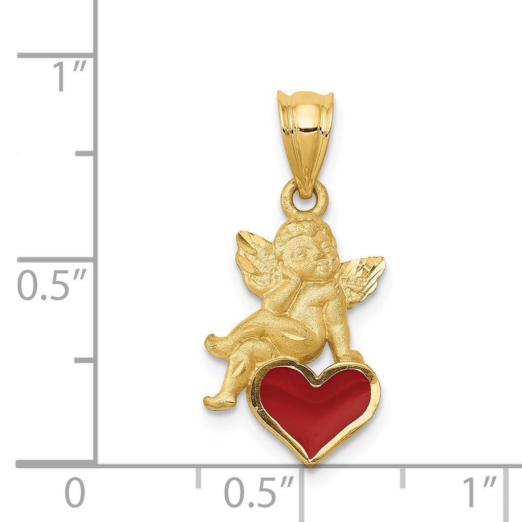 14k Red Enameled Angel on Heart Pendant K1147