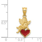 14k Red Enameled Angel on Heart Pendant K1147