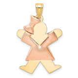 14k Two-tone The Kids Medium Puffed Girl with Bow on Left Engravable Joy Charm XK585