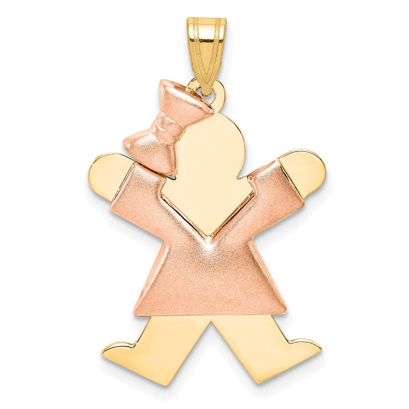 14k Two-tone The Kids Medium Puffed Girl with Bow on Left Engravable Joy Charm XK585