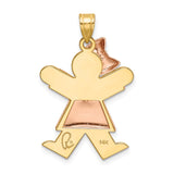 14k Two-tone The Kids Medium Puffed Girl with Bow on Left Engravable Joy Charm XK585