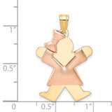 14k Two-tone The Kids Medium Puffed Girl with Bow on Left Engravable Joy Charm XK585