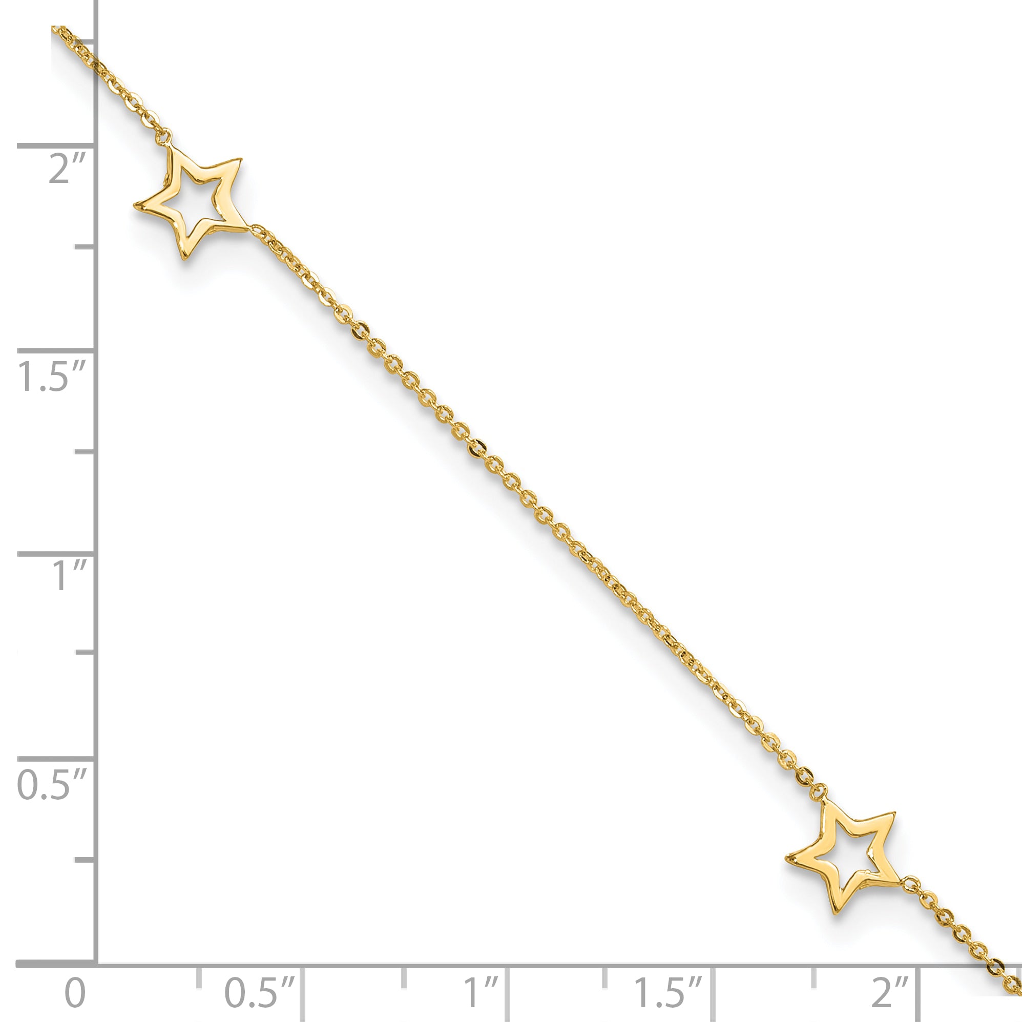 14K Open Star 3-Station 9 inch Plus 1 inch Extender - Total 10 inch Anklet ANK199