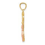 14k Two-tone Polished Diamond-cut Big and Little Sitting Cats Pendant K6122