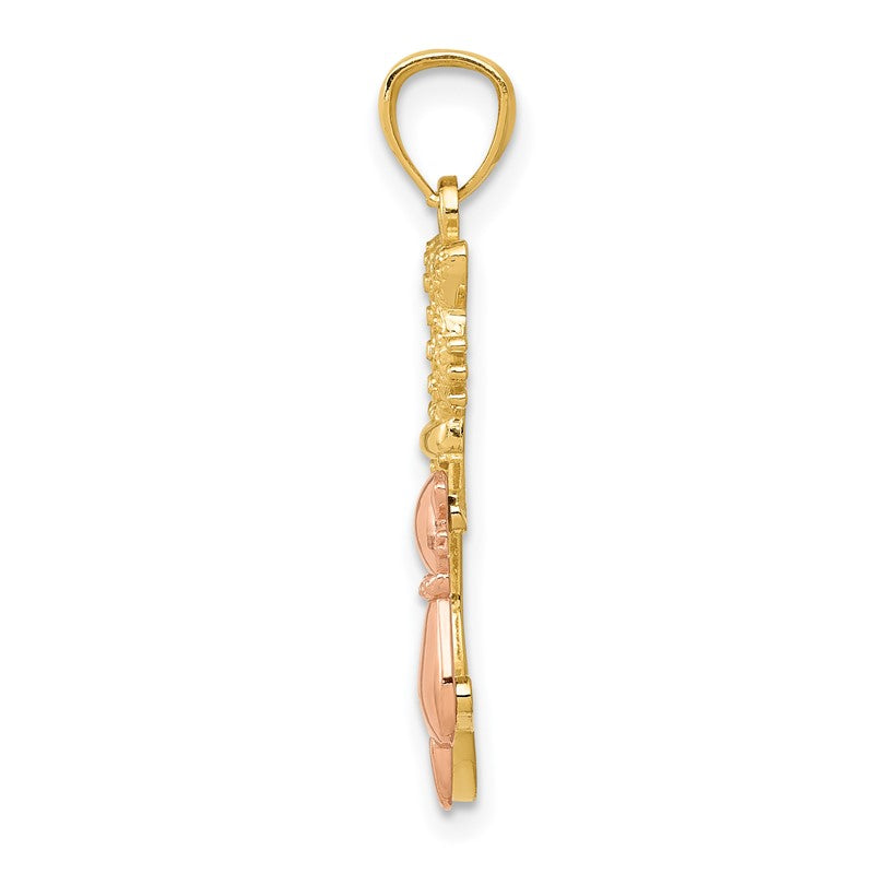 14k Two-tone Polished Diamond-cut Big and Little Sitting Cats Pendant K6122