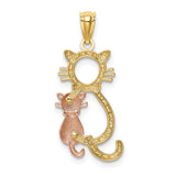 14k Two-tone Polished Diamond-cut Big and Little Sitting Cats Pendant K6122