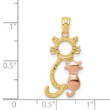 14k Two-tone Polished Diamond-cut Big and Little Sitting Cats Pendant K6122