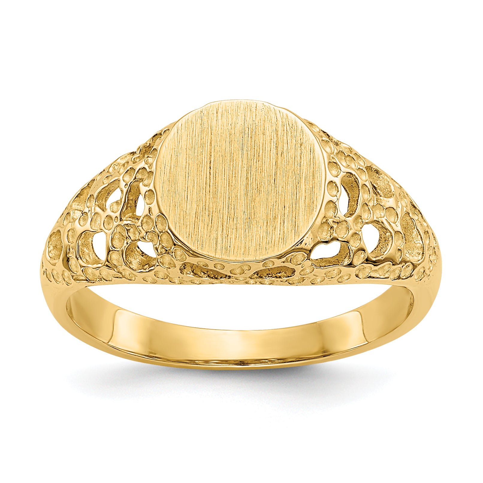 14k 7.5x7.5mm Open Back Size 4 Childs Round Filigree Signet Ring R215