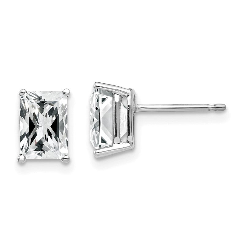 14k White Gold 7x5mm Octagon Radiant-Cut Cubic Zirconia Post Earrings XE66WCZ