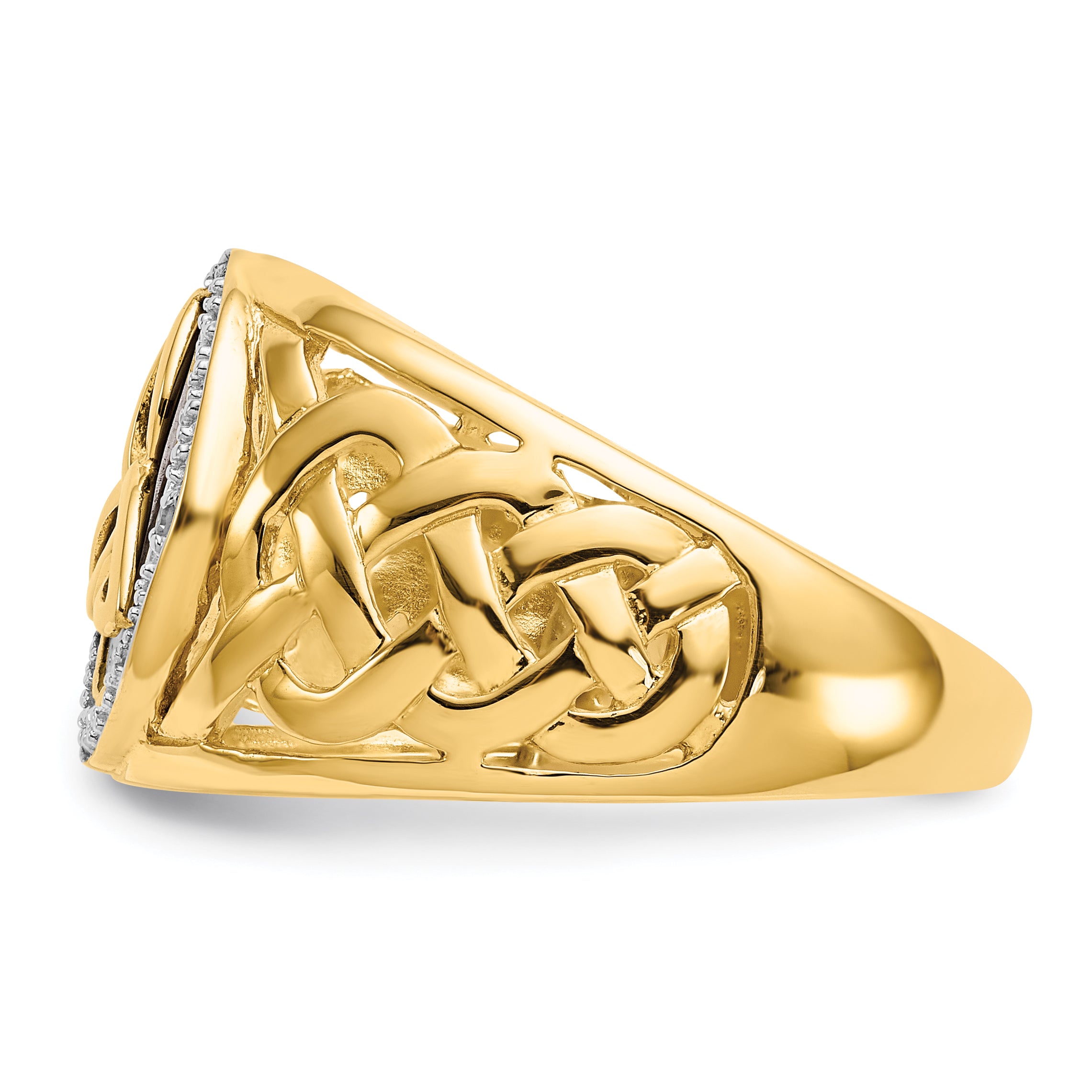 14k and White Rhodium Onyx Diamond Trinity Knot Ring K3857