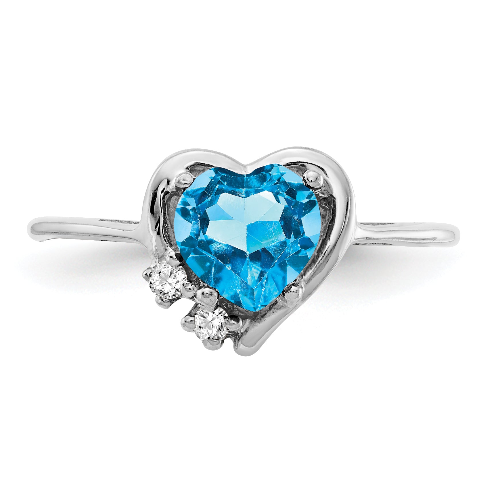 14k White Gold 6mm Heart Blue Topaz and A Diamond Ring Y2234BT/A
