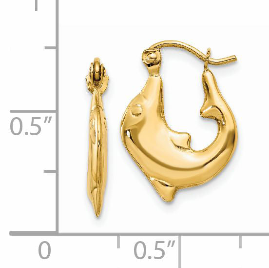 14k Polished Dolphin Hoop Earrings E870