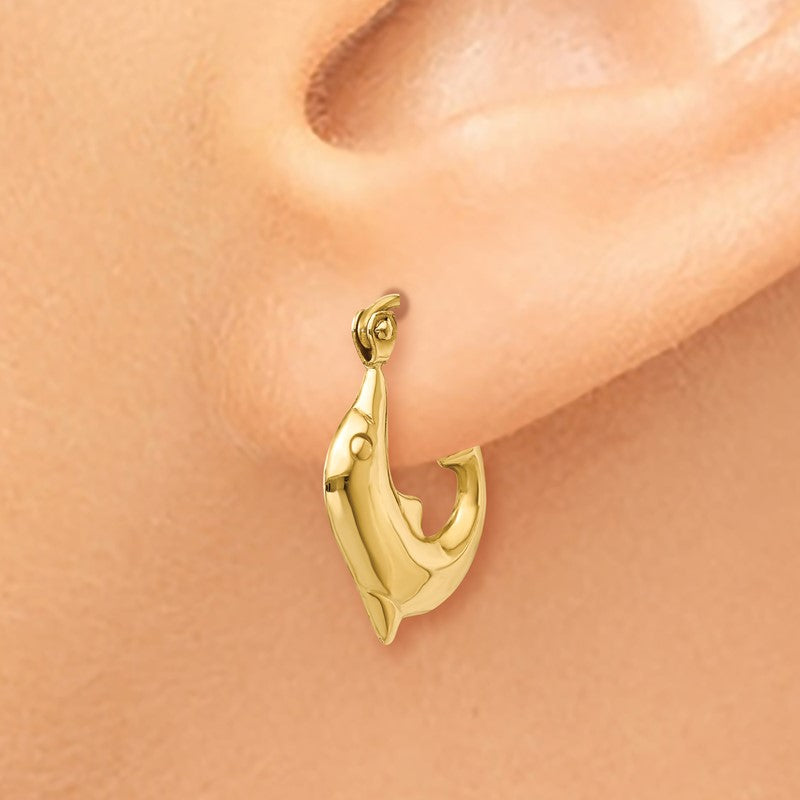 14k Polished Dolphin Hoop Earrings E870