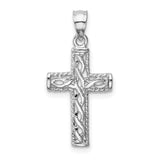 14K White Gold Polished Braided Cross Pendant D4641