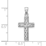 14K White Gold Polished Braided Cross Pendant D4641